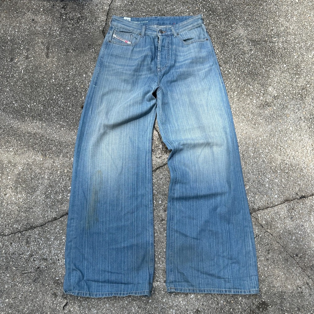 Diesel Wide Leg Pinstripe Texture Womens Jeans Light Wash W26 High Rise Flare